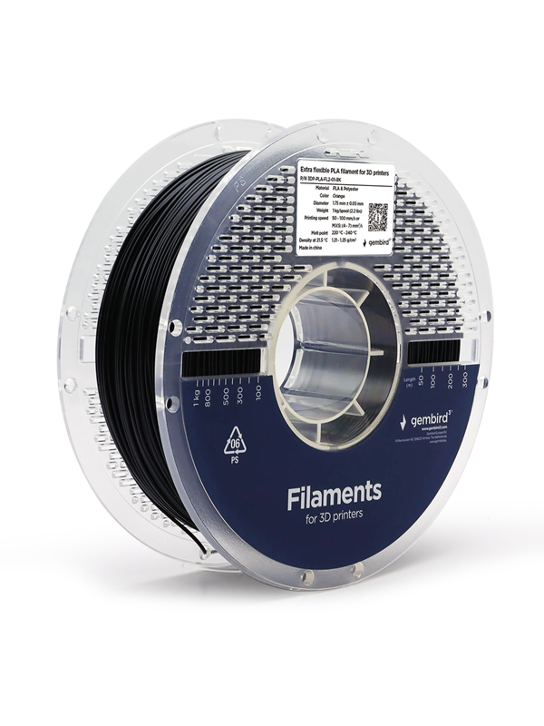 Gembird PLA filament cartridge filament - Extra Flexible - Sort - 1.75mm ø - 1 kg Gembird PLA filament cartridge filament - Extra Flexible - Sort - 1.75mm ø - 1 kg